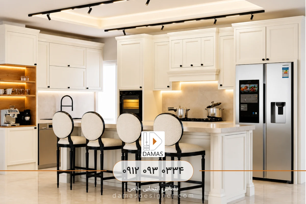 کابینت نئوکلاسیک سفید دستگیره مشکی