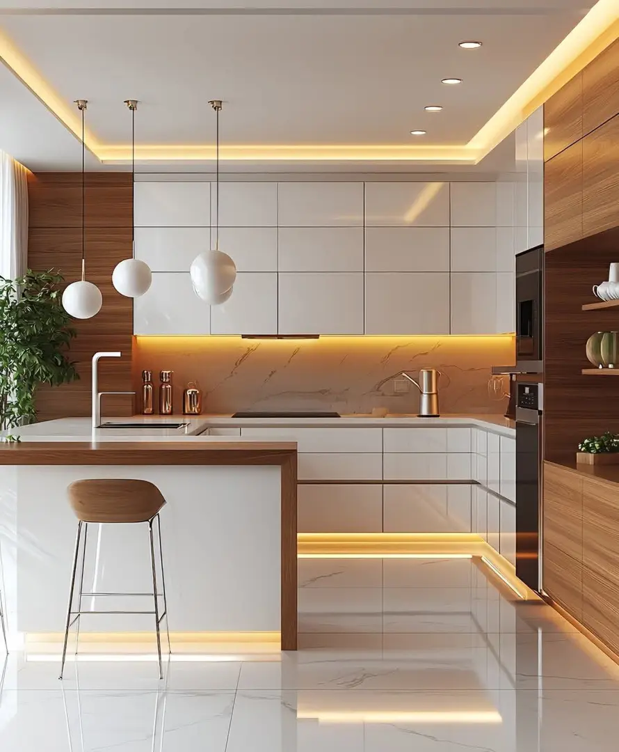 نورپردازی کابینت بالای سینک آشپزخانه