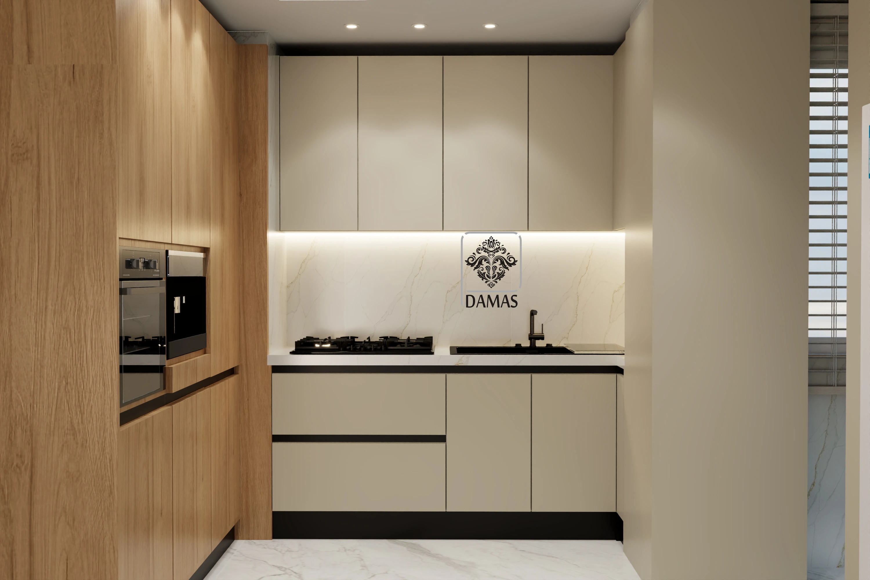 کابینت مدرن دورنگ طرح چوب