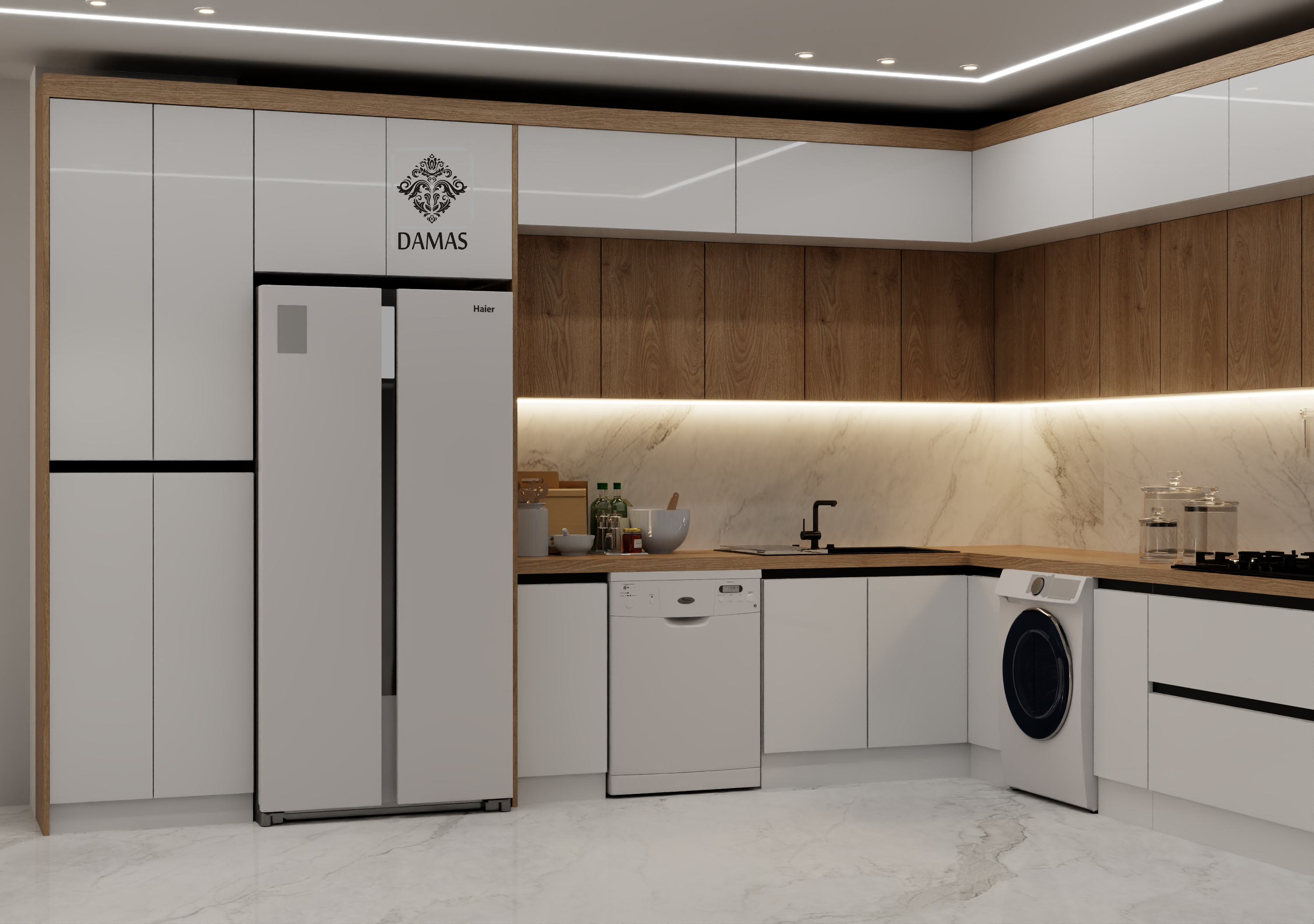 کابینت مدرن سفید و چوب