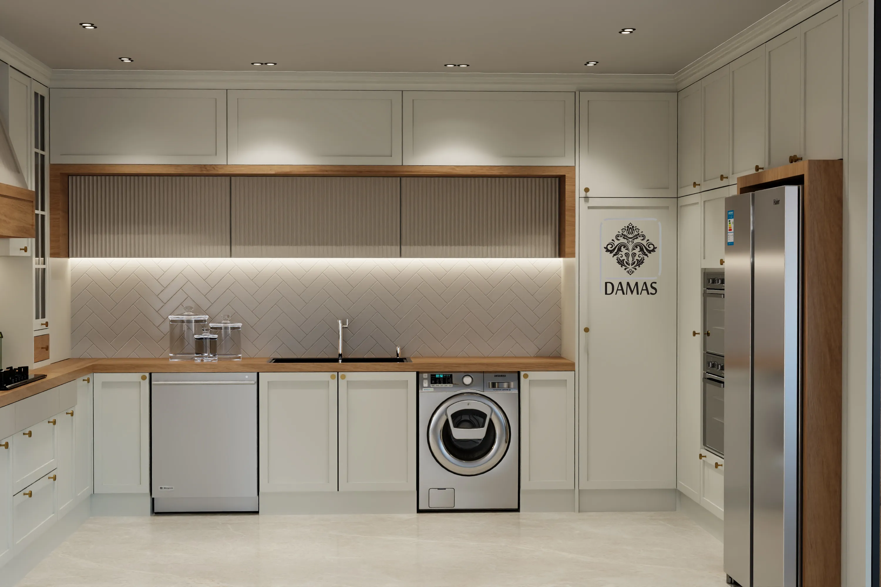 کابینت نئوکلاسیک سفید و طرح چوب 