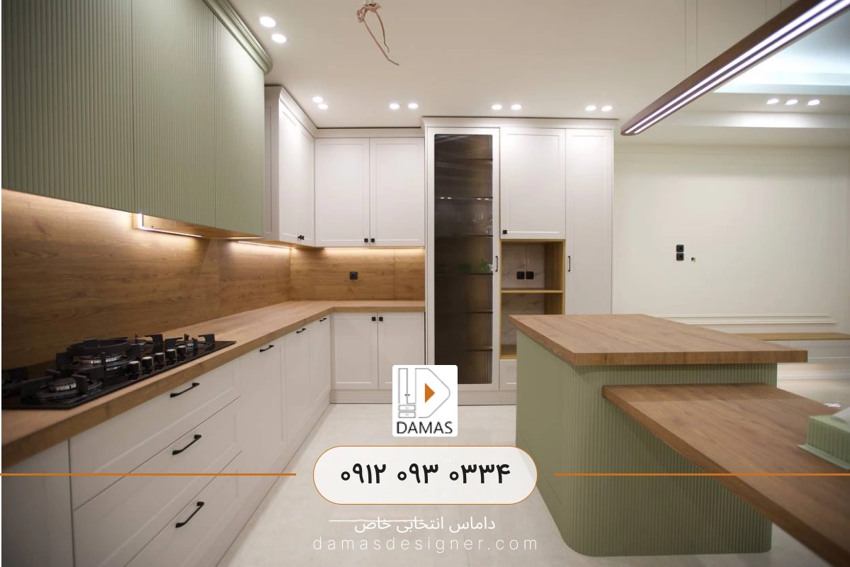 کابینت سفید و سبز زیتونی