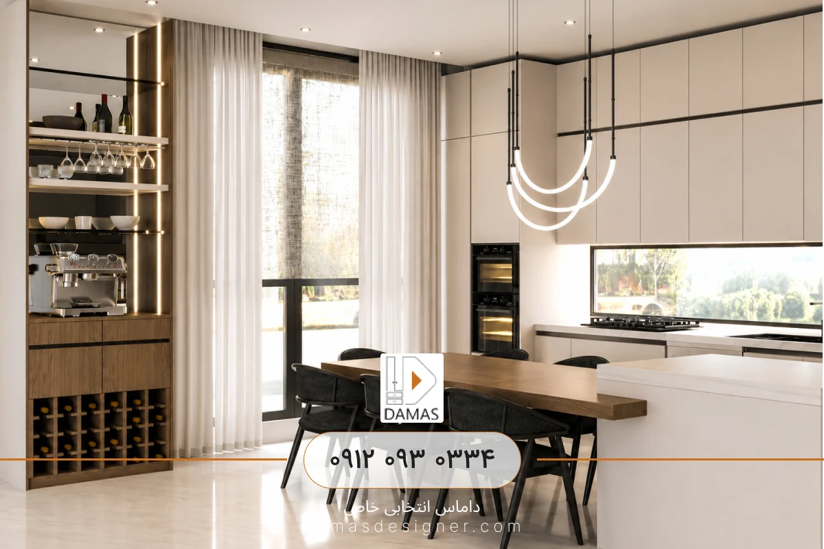 کابینت مدرن استخوانی با جزیره در شهسوار